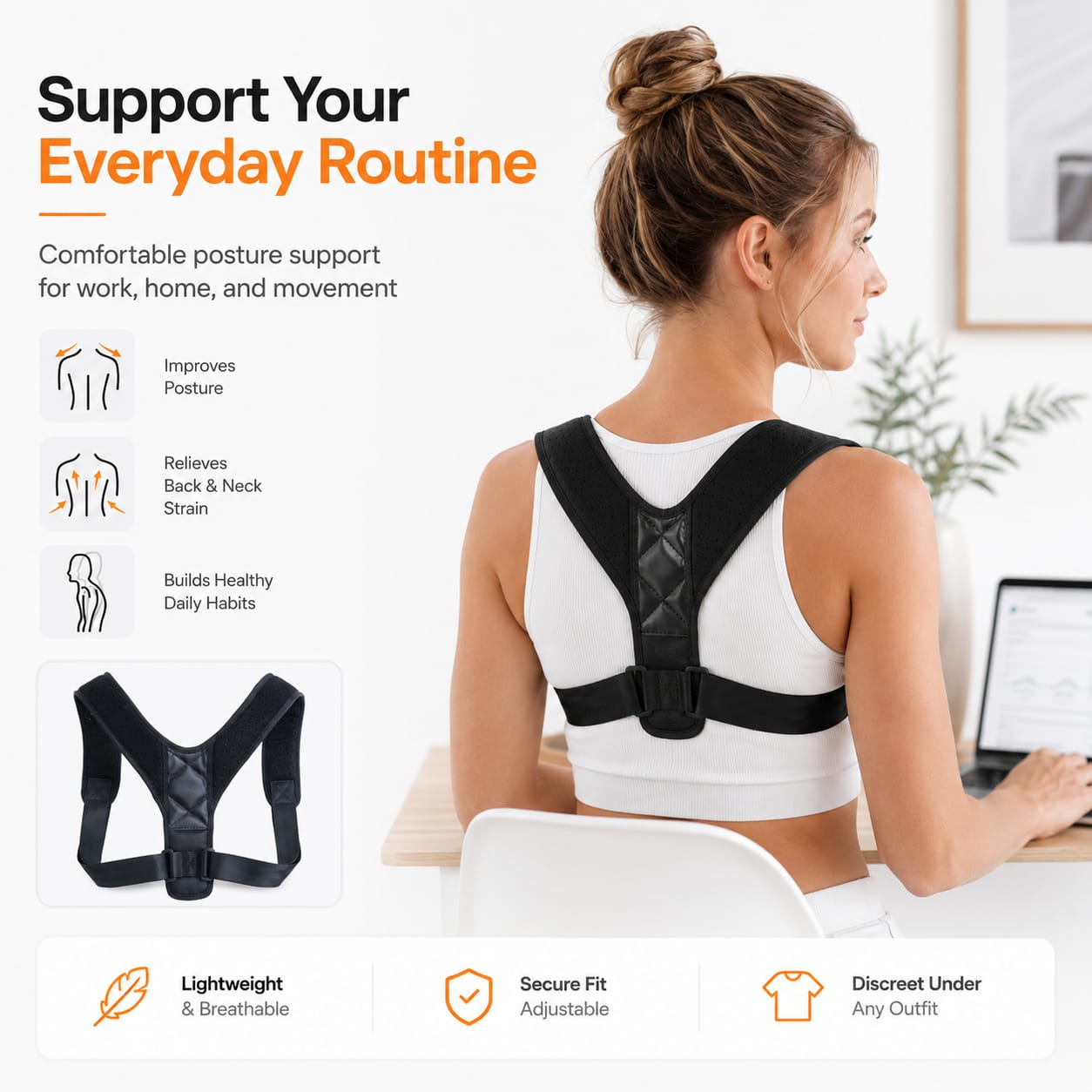 Posture Corrector Adjustable Upper Back & Shoulder Support
