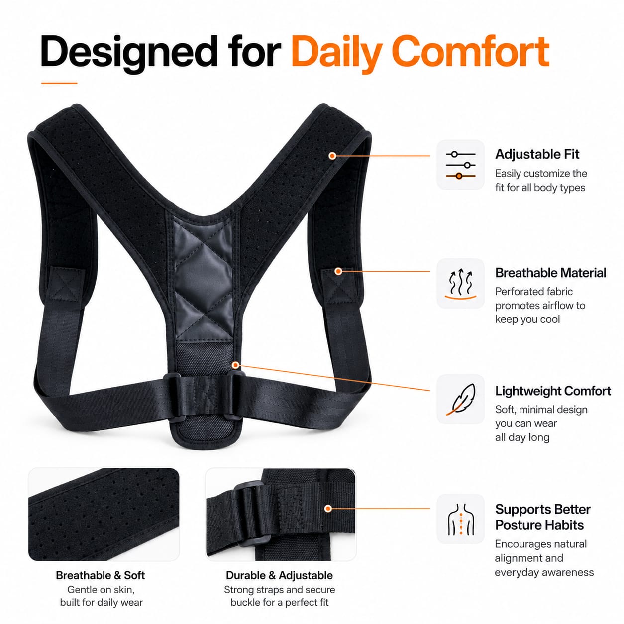 Posture Corrector Adjustable Upper Back & Shoulder Support